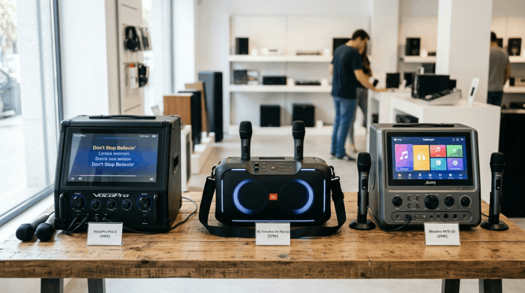 Comparación visual de diferentes máquinas y sistemas de karaoke.